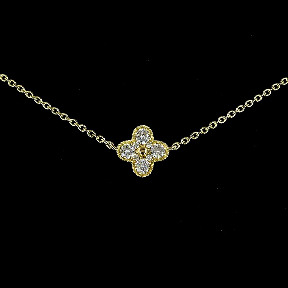 18K Yellow Gold Station Necklace with Round Lab-Grown Diamond Floral Motifs - 1.73 Carat Total Diamond Weight, E-F VS Clarity - Covaloro Fine Jewelry - Image 2