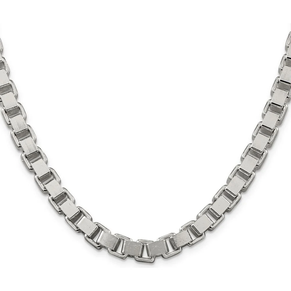925 Sterling Silver 22" 7mm Polished Box Chain Necklace with Lobster Clasp by Lumare Gioia - Image 2