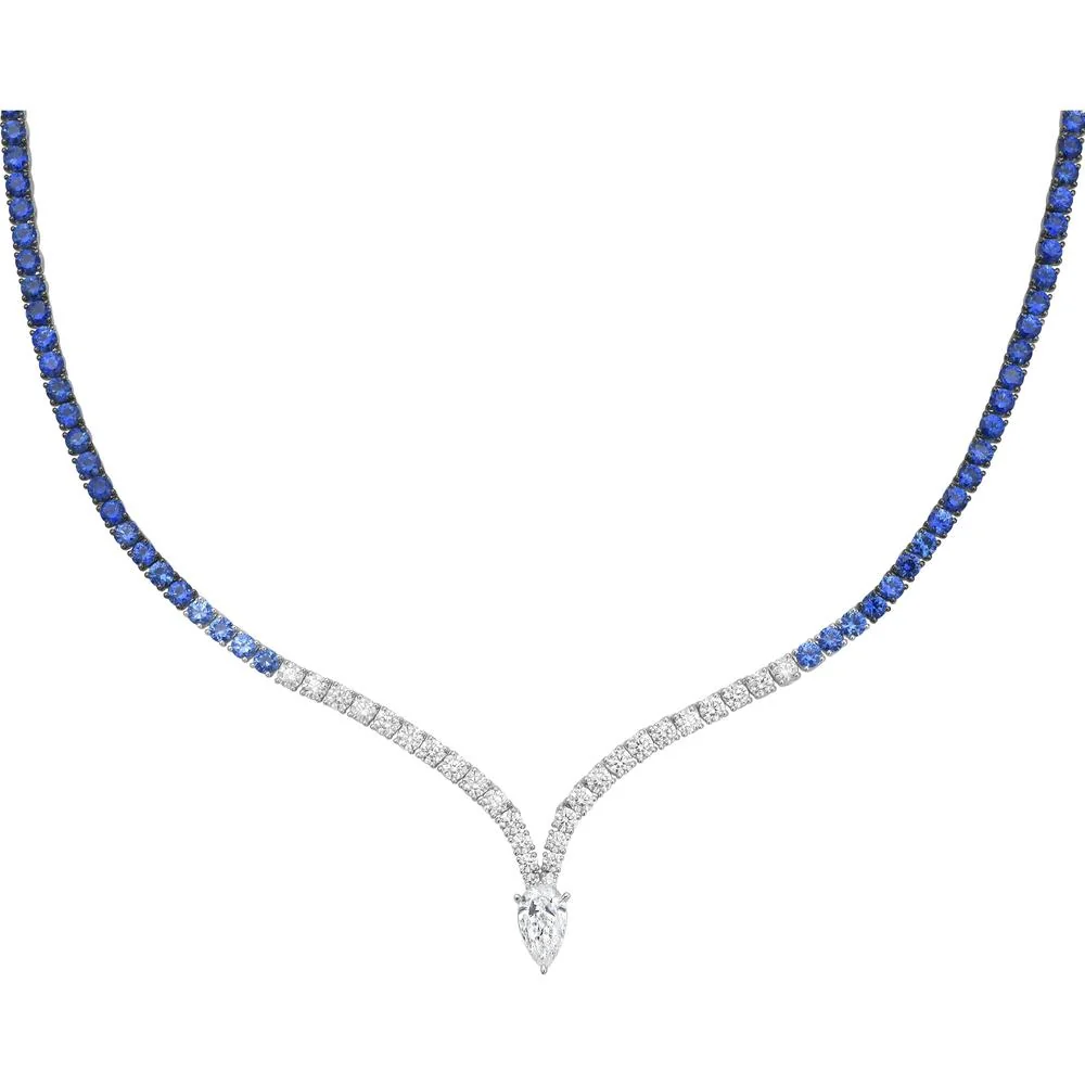 Charles Krypell - Diamond and Blue Sapphire Ombre Hourglass Necklace in 18K White Gold