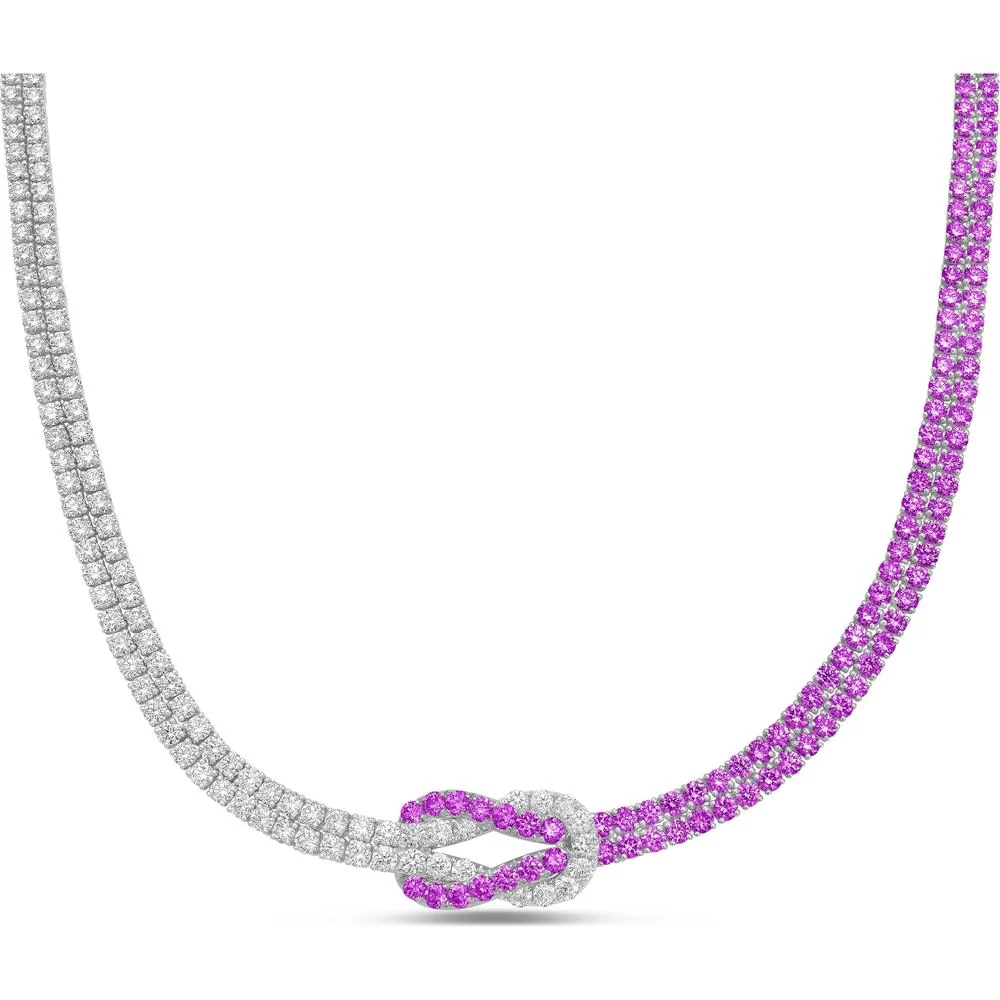 Charles Krypell - Diamond and Pink Sapphire Hercules Knot Necklace in 18K White Gold