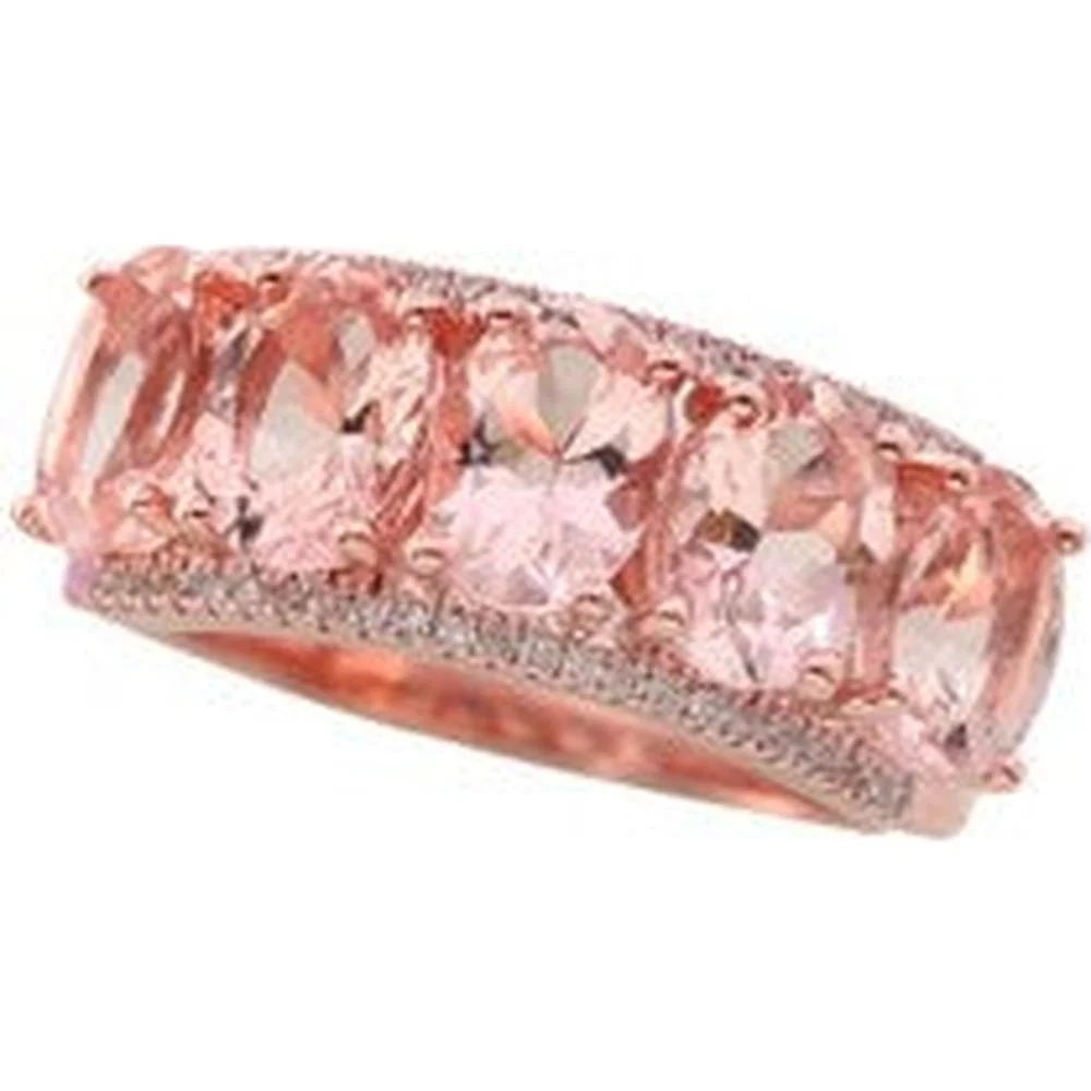 EFFY 14K Rose Gold Multi - Oval Morganite Band Ring with Diamond Accents - 3.30 Carat Total Morganite Weight, 0.13 Carat Total Diamond Weight