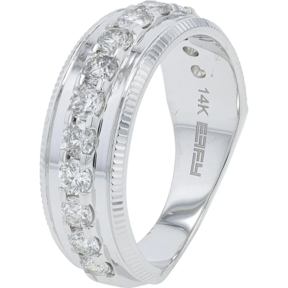EFFY 14K White Gold 1.50 Carat Diamond Gents Band with Prong Set Round Diamonds