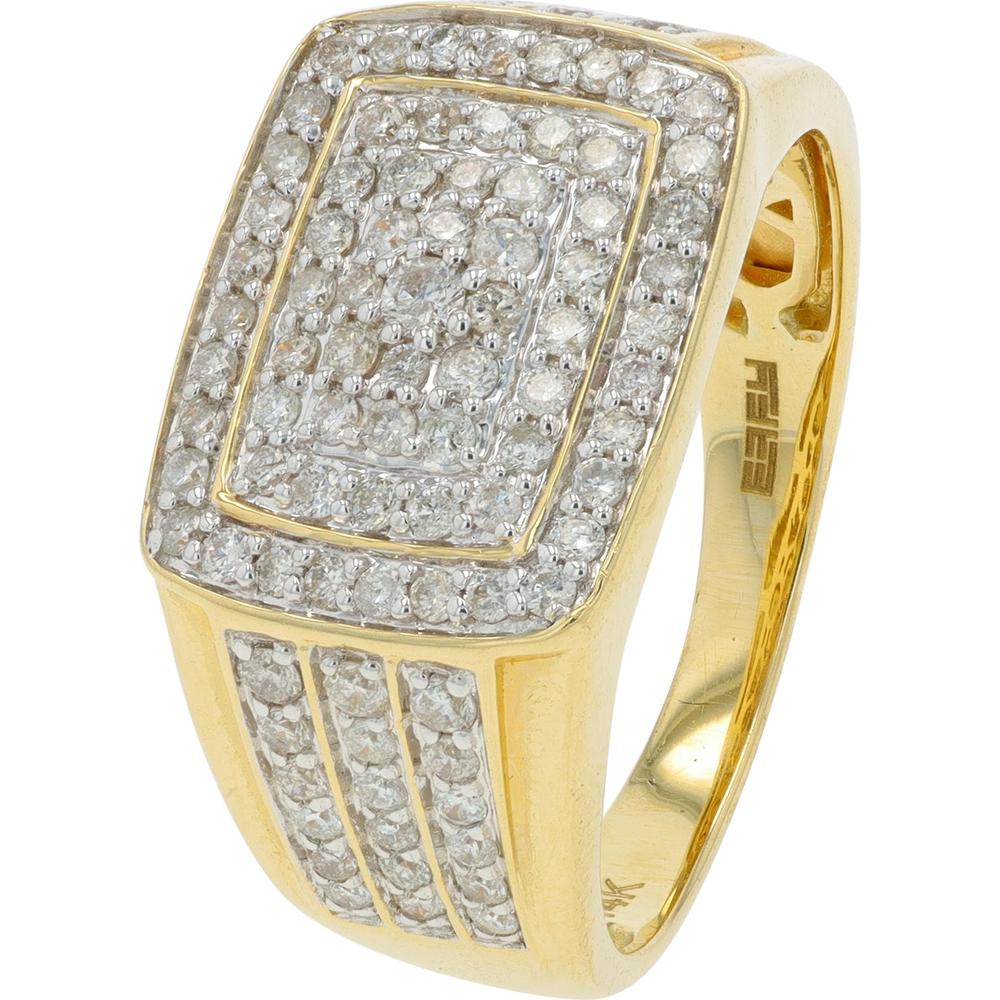 EFFY 14K Yellow Gold Men's Rectangular Signet Ring with Pavé Set Round Diamonds - 1.00 Carat Total Diamond Weight