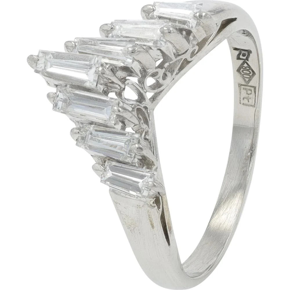 Platinum 0.72 Carat Diamond Chevron Band with Baguette Diamonds - 0.72 Carat Total Diamond Weight