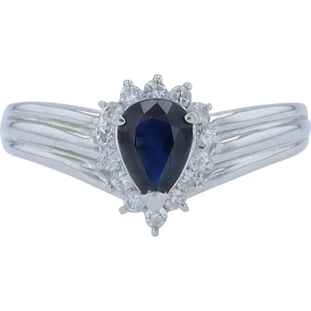 Platinum 0.83 Carat Pear Cut Sapphire Halo Ring with 0.21 Carat Diamond Accents