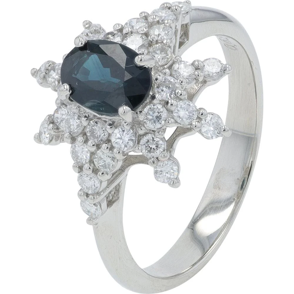 Platinum 0.88 Carat Sapphire and Diamond Halo Ring - 0.62 Carat Total Diamond Weight