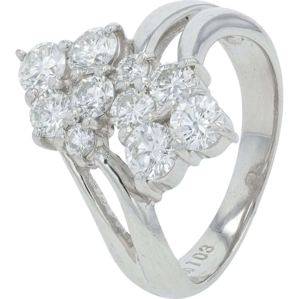 Platinum 1.03 Carat Total Weight Diamond Cluster Ring - 1.03 Carat Total Diamond Weight