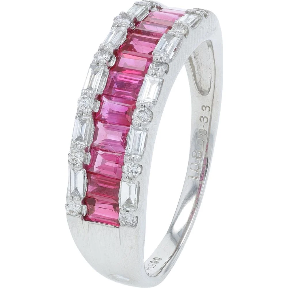 Platinum 1.08 Carat Ruby and Diamond Band Ring with 0.33 Carat Total Diamond Weight