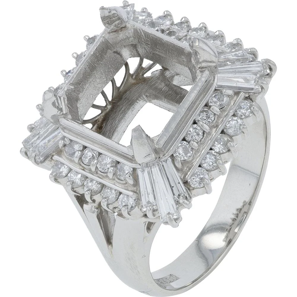 Platinum 1.57 Carat Diamond Halo Semi-Mount Ring - 1.57 Carat Total Diamond Weight
