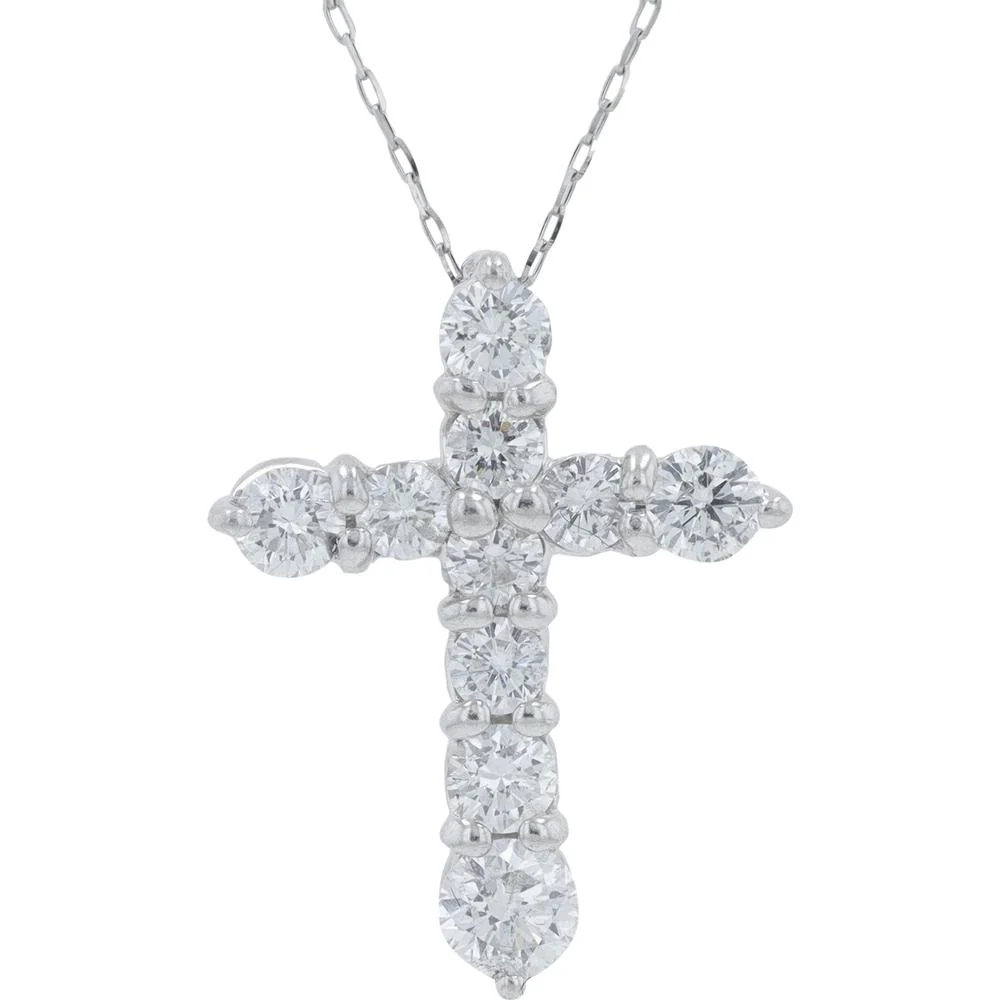 Platinum 1 Carat Total Weight Diamond Cross Pendant Necklace - 1.00 Carat Total Diamond Weight