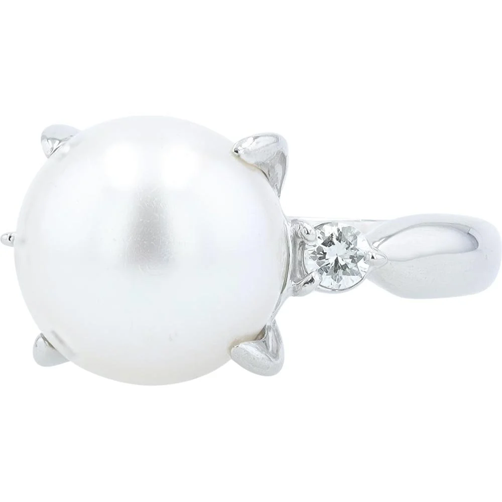 Platinum 11.7mm Pearl Ring with 0.20 Carat Total Diamond Accents - Image 2