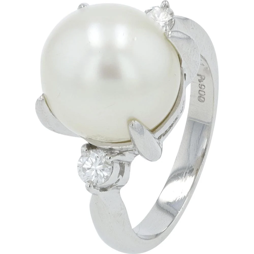 Platinum 11.7mm Pearl Ring with Diamond Accents - 0.24 Carat Total Diamond Weight
