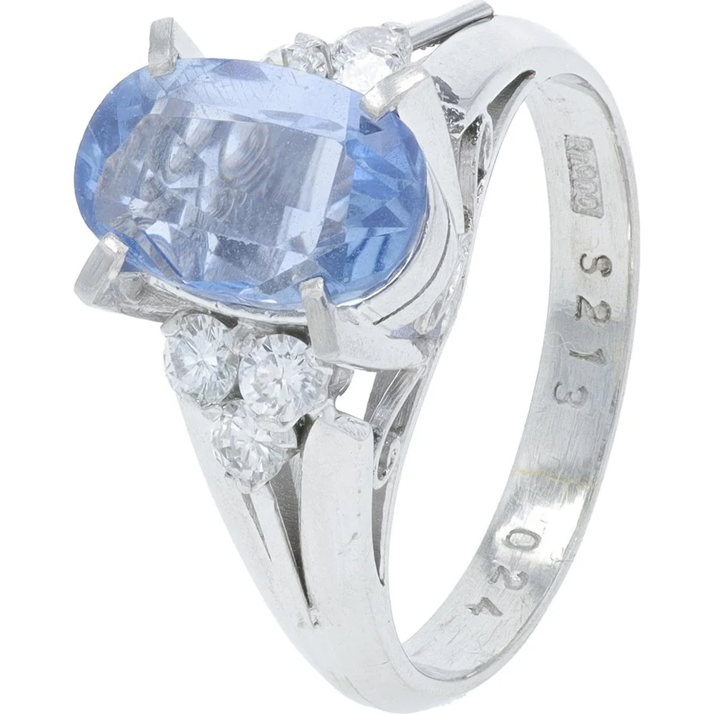 Platinum 2.13 Carat Oval Sapphire Ring with Diamond Accents - 0.24 Carat Total Diamond Weight