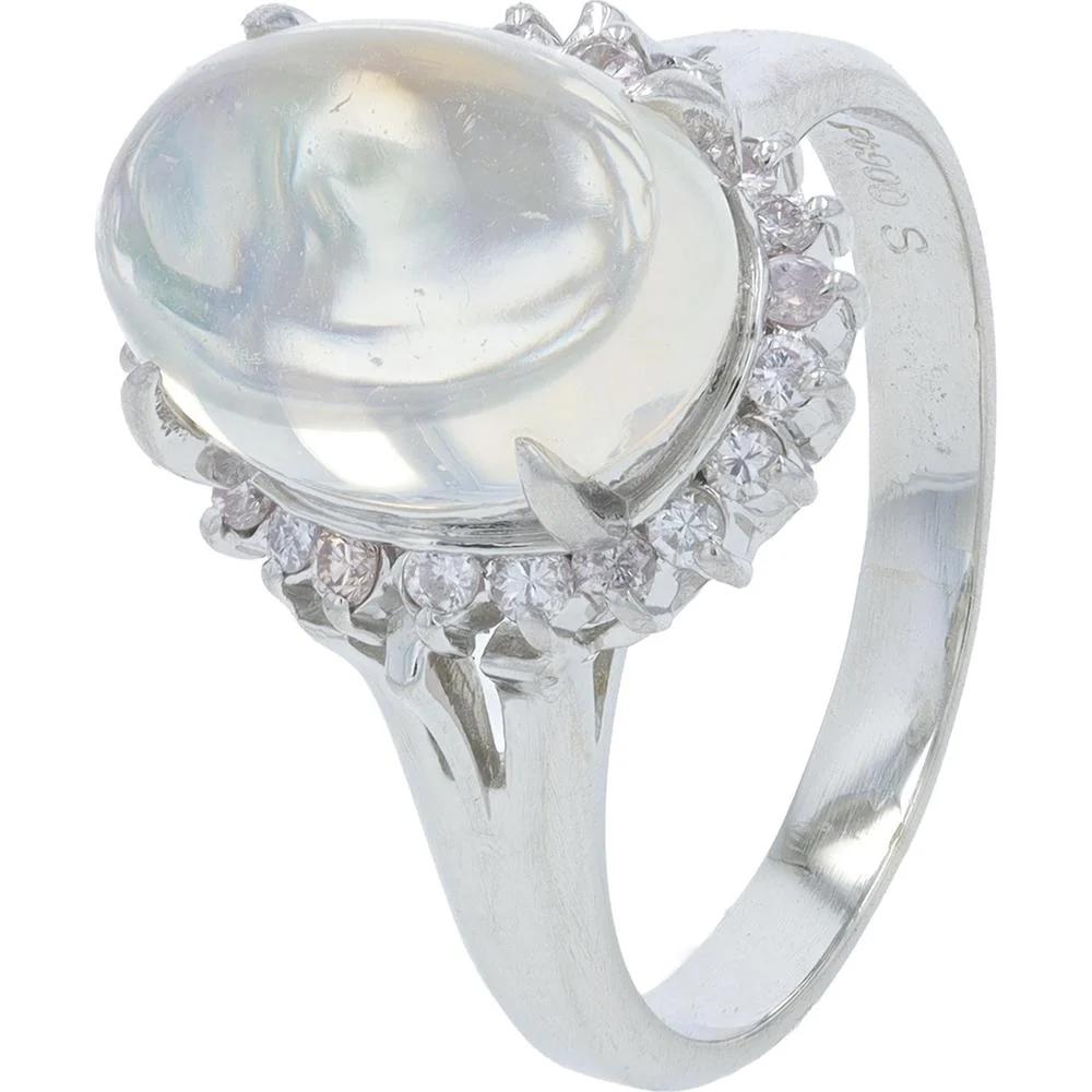 Platinum 3.17 Carat Black Opal Center Ring with Diamond Halo - 0.25 Carat Total Diamond Weight