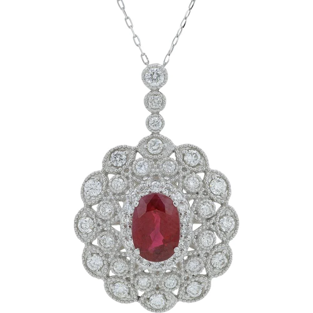 Platinum 950 0.84 Carat Burma Ruby Pendant with Diamond Halo - GIA Certified