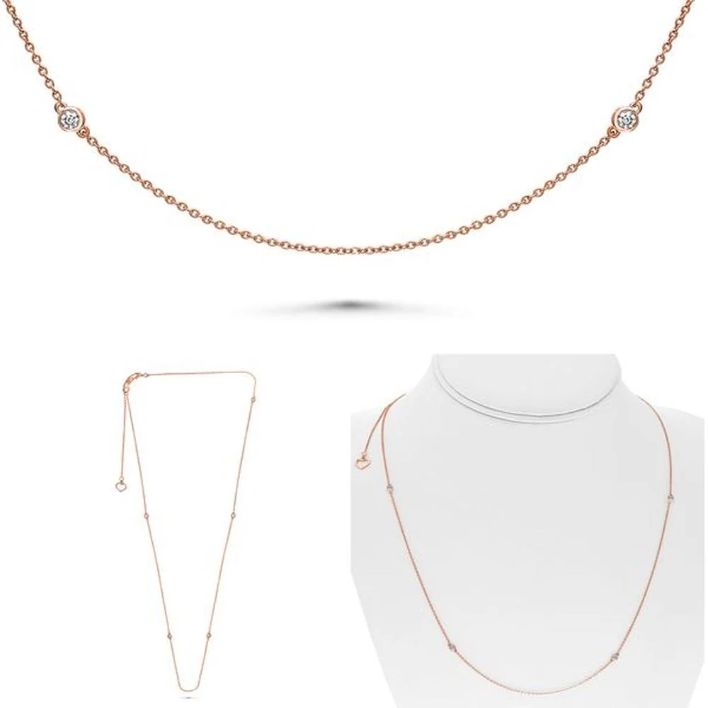 Roman & Jules - 14K Rose Gold 24" Diamond Necklace with Bezel-Set Round Diamonds - 0.27 Carat Total Diamond Weight