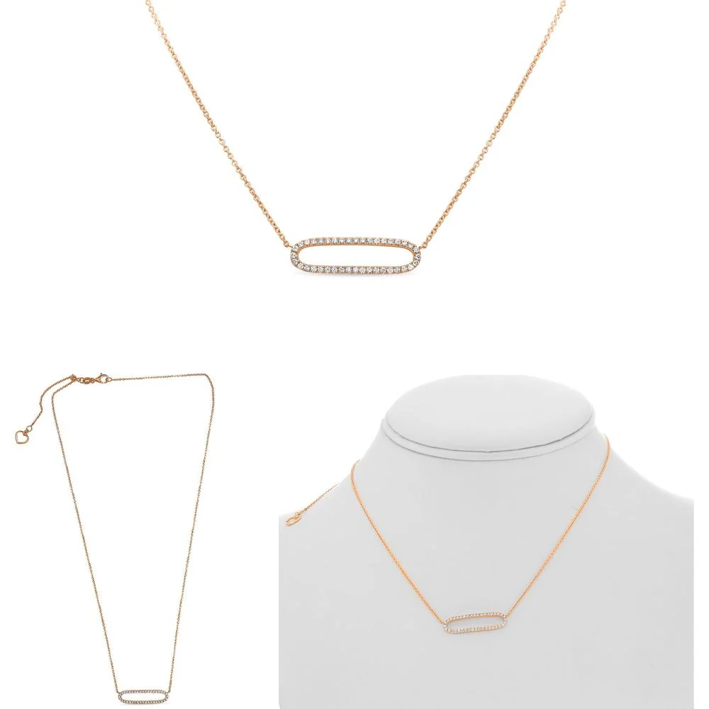 Roman & Jules - 14K Rose Gold Elliptic Pendant Necklace with Round Diamonds - 0.26 Carat Total Diamond Weight