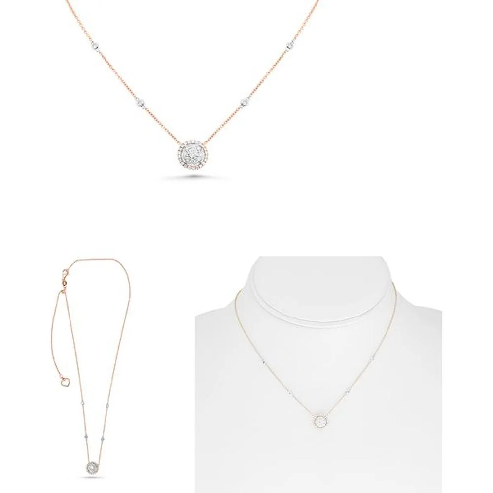 Roman & Jules - 14K Rose Gold Round Diamond Necklace with Cluster Design - 0.44 Carat Total Diamond Weight
