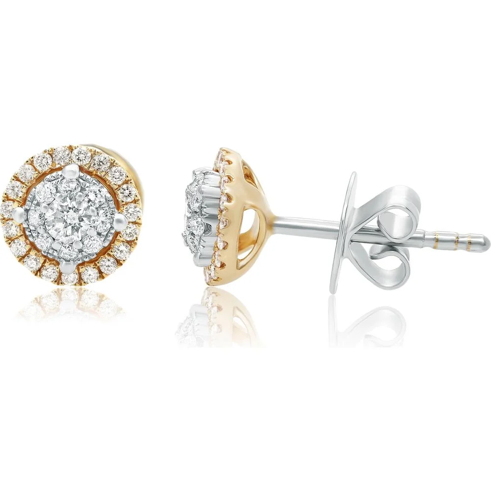 Roman & Jules - 14K White and Yellow Gold Round Diamond Stud Earrings - 0.38 Carat Total Diamond Weight