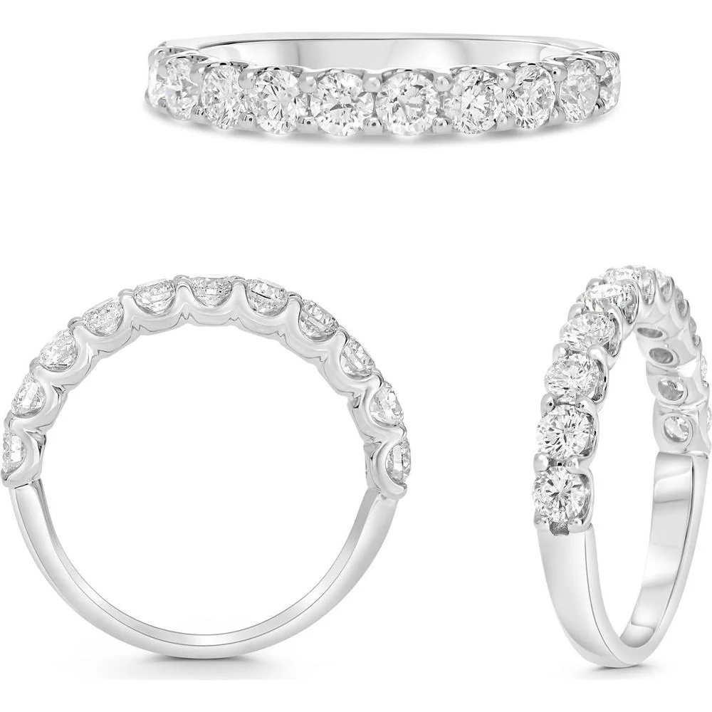 Roman & Jules - 14K White Gold Halfway Band with Round Diamonds - 1.00 Carat Total Diamond Weight