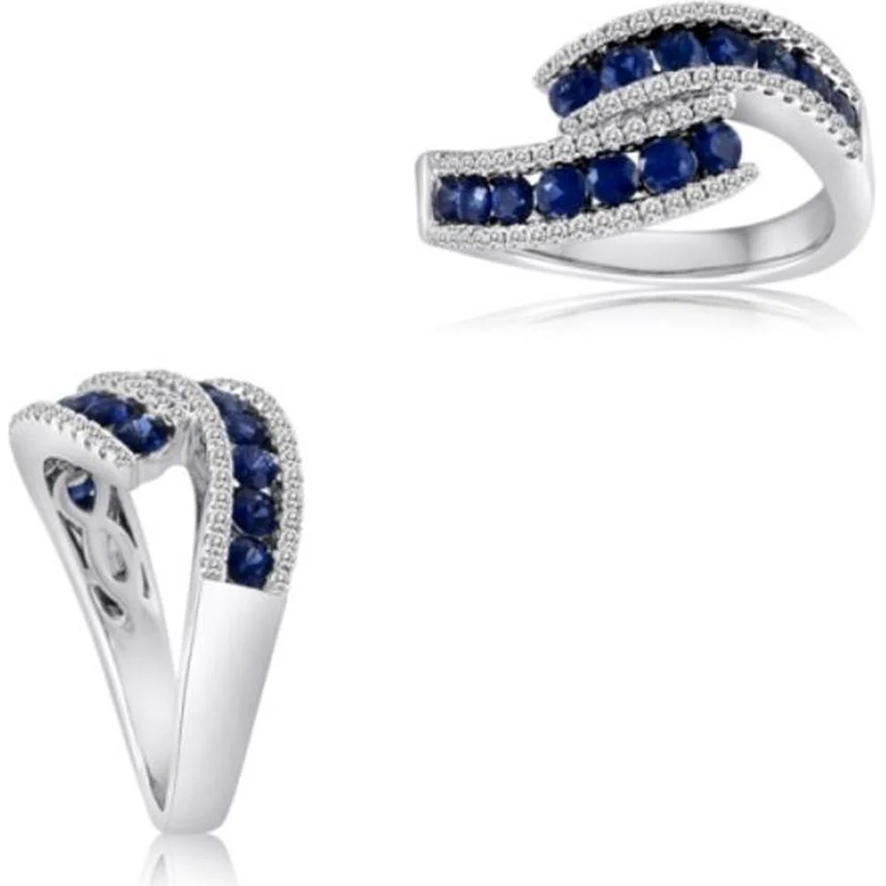 Roman & Jules - 14K White Gold Sapphire Ring with Diamond Halo - 1.00 Carat Total Sapphire Weight