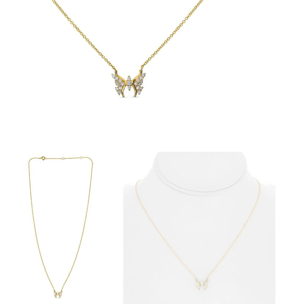 Roman & Jules - 14K Yellow Gold Butterfly Necklace with 0.24 Carat Round Diamonds
