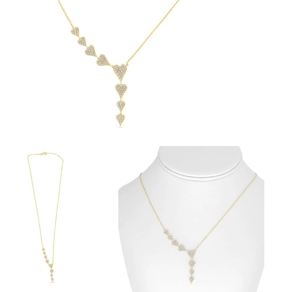 Roman & Jules - 14K Yellow Gold Cascading Heart Necklace with Round Diamonds - 0.75 Carat Total Diamond Weight