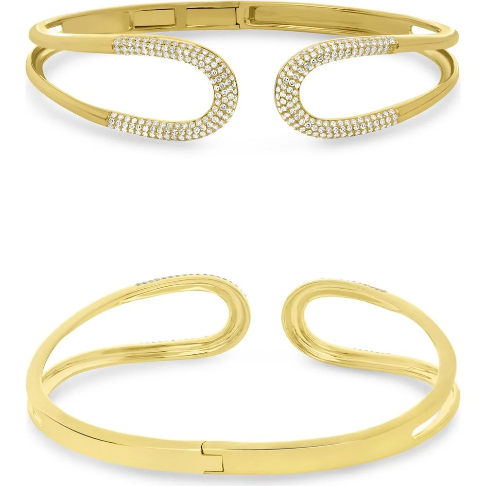 Roman & Jules - 14K Yellow Gold Diamond Bangle with Pave Set Round Diamonds - 0.92 Carat Total Diamond Weight