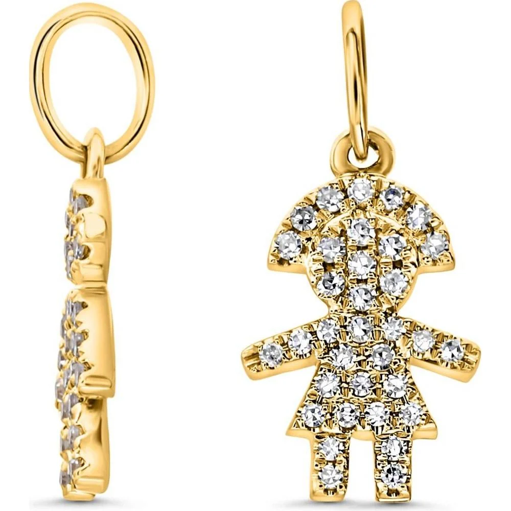 Roman & Jules - 14K Yellow Gold Girl Pendant Earrings with Round Diamonds - 0.10 Carat Total Diamond Weight