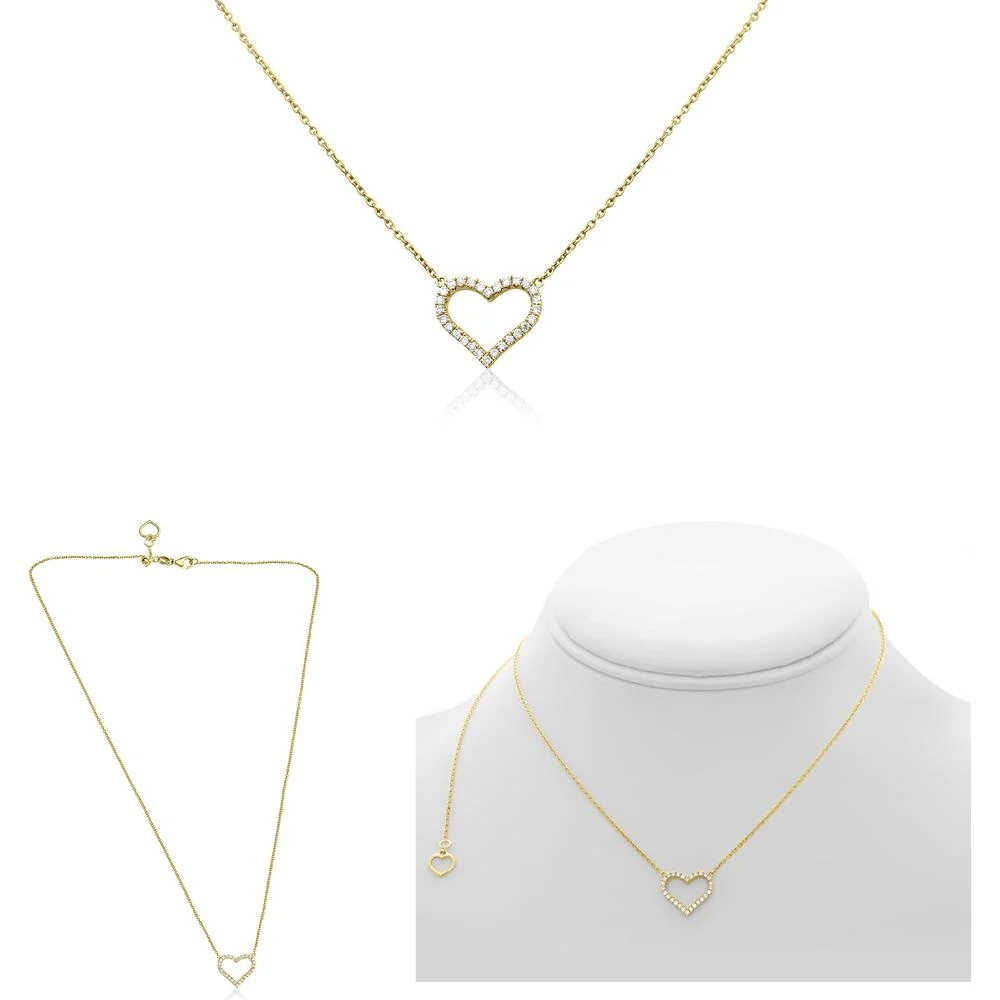 Roman & Jules - 14K Yellow Gold Heart Shaped Diamond Necklace - 0.20 Carat Total Diamond Weight