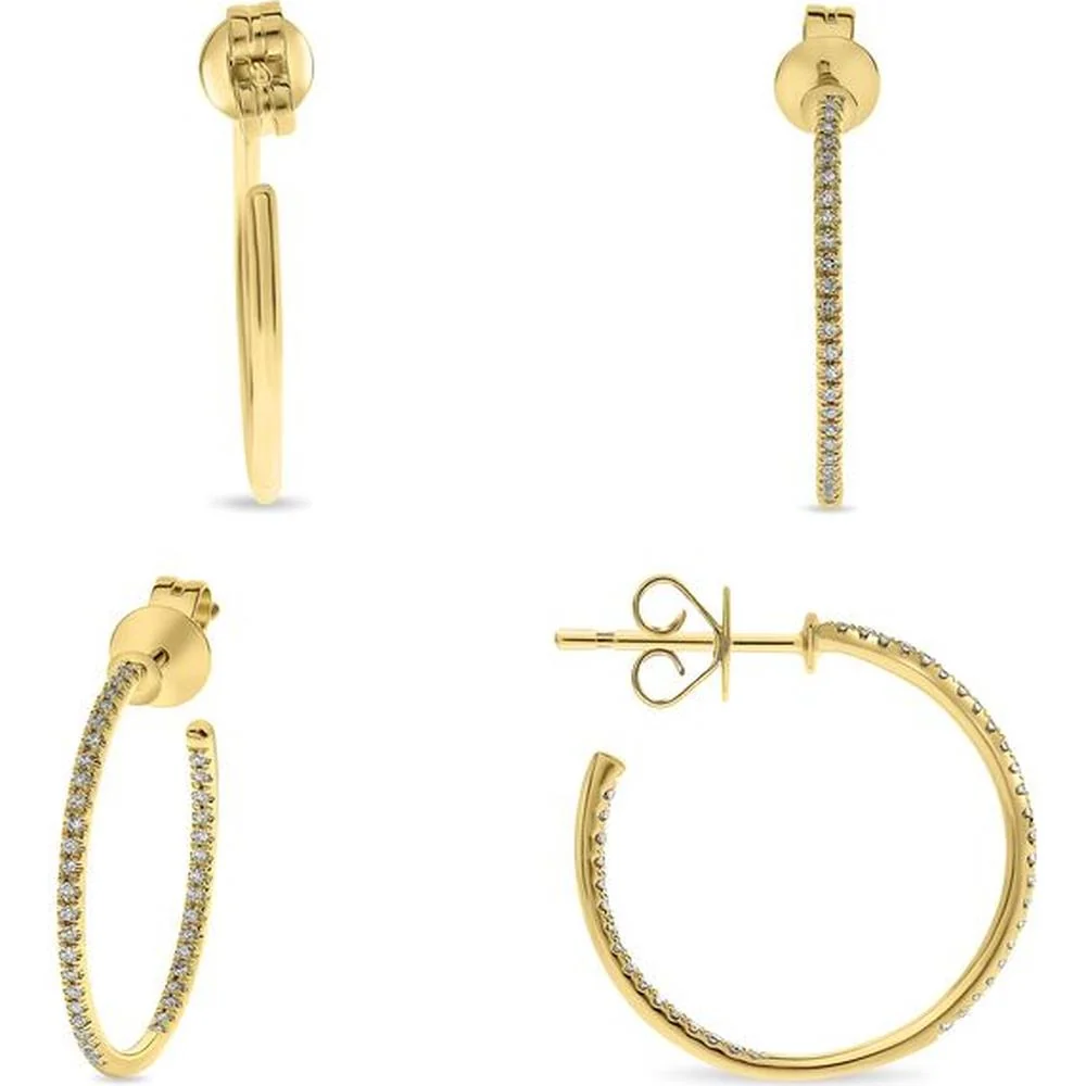 Roman & Jules - 14K Yellow Gold Hoop Earrings with 0.14 Carat Round Diamond Micropavé Setting