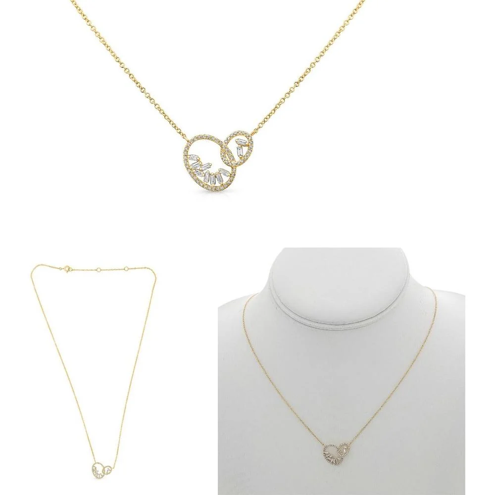 Roman & Jules - 14K Yellow Gold Necklace with Round and Baguette Diamonds - 0.29 Carat Total Diamond Weight