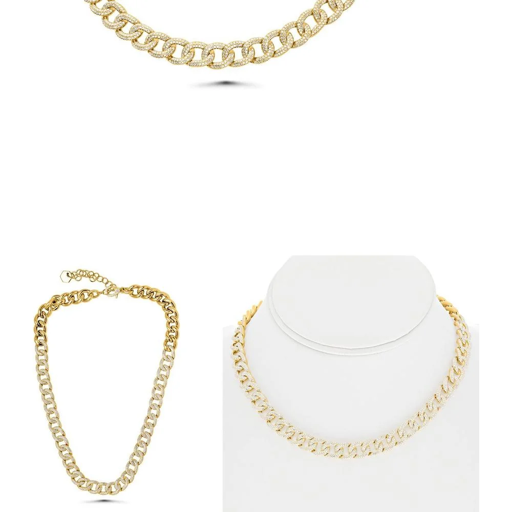 Roman & Jules - 14K Yellow Gold Round Diamond Chain Link Necklace with 3.40 Carat Total Diamond Weight