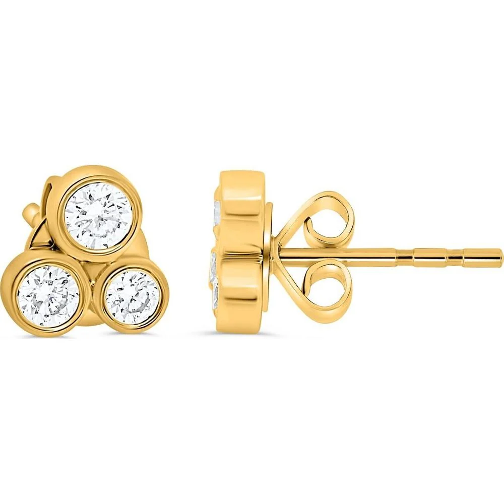 Roman & Jules - 14K Yellow Gold Round Diamond Three-Stone Stud Earrings - 0.34 Carat Total Diamond Weight