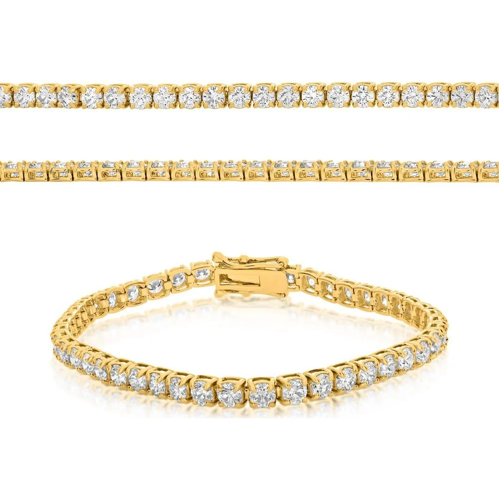 Roman & Jules - 14K Yellow Gold Tennis Bracelet with Round Diamonds - 8.00 Carat Total Diamond Weight
