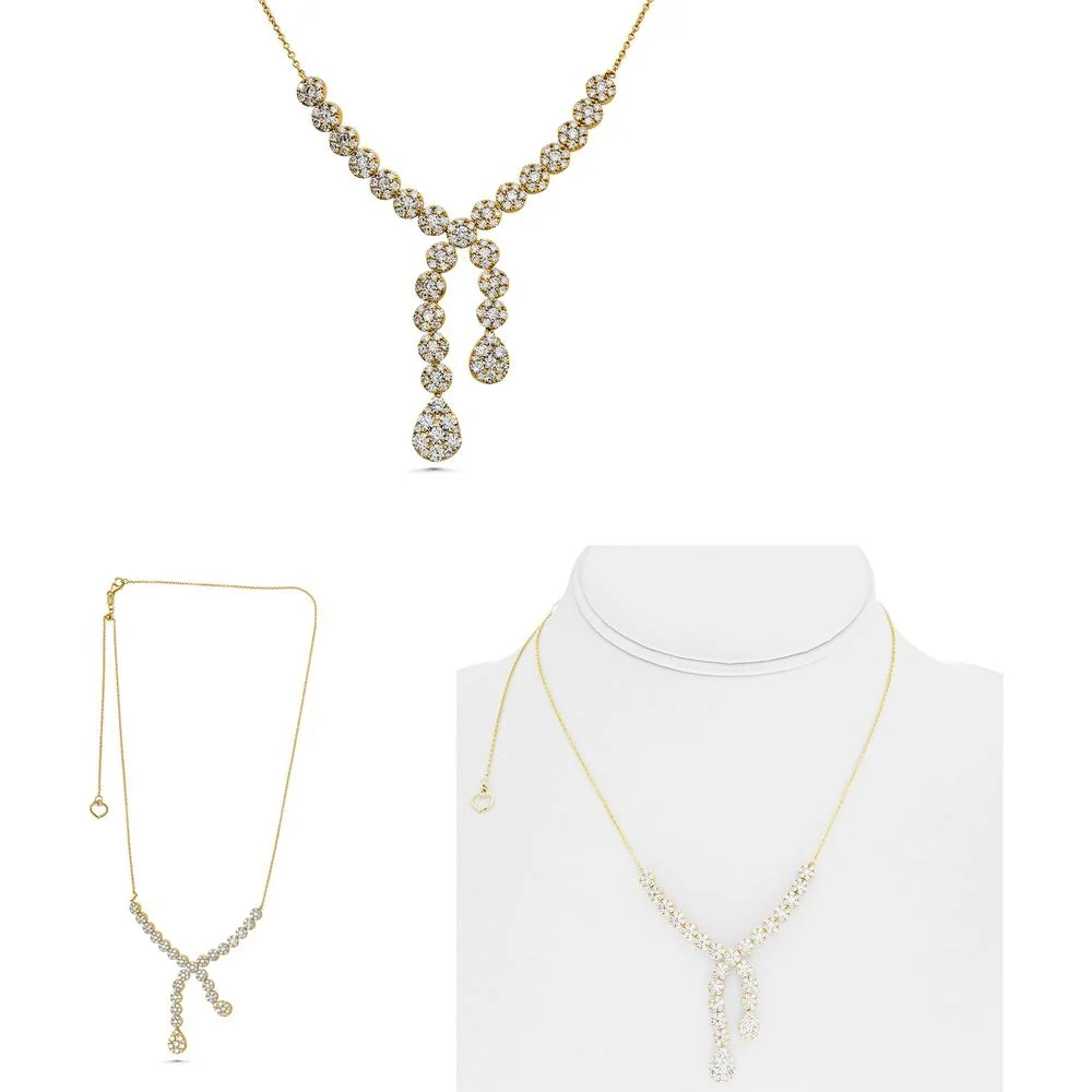 Roman & Jules - 14K Yellow Gold Y Necklace with 2.86 Carats of Round Diamonds in a Cross-Over Cluster Design