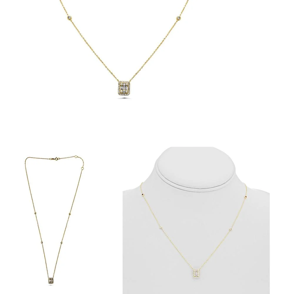 Roman & Jules - 14K Yellow Gold Y Necklace with Baguette and Round Diamonds - 0.38 Carat Total Diamond Weight