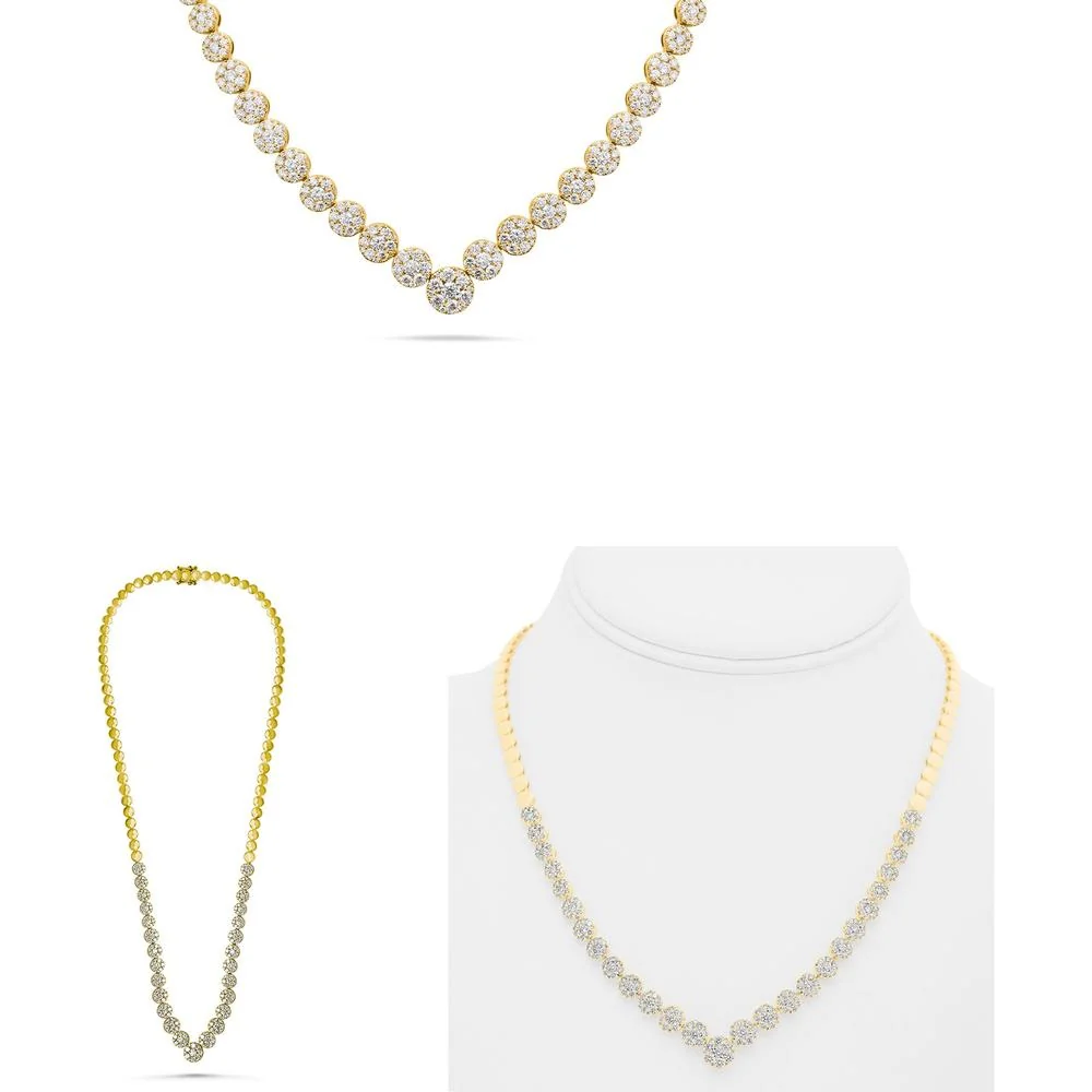 Roman & Jules - 14K Yellow Gold Y Necklace with Over 4 Carats of Round Diamonds - Partial Riviera Design