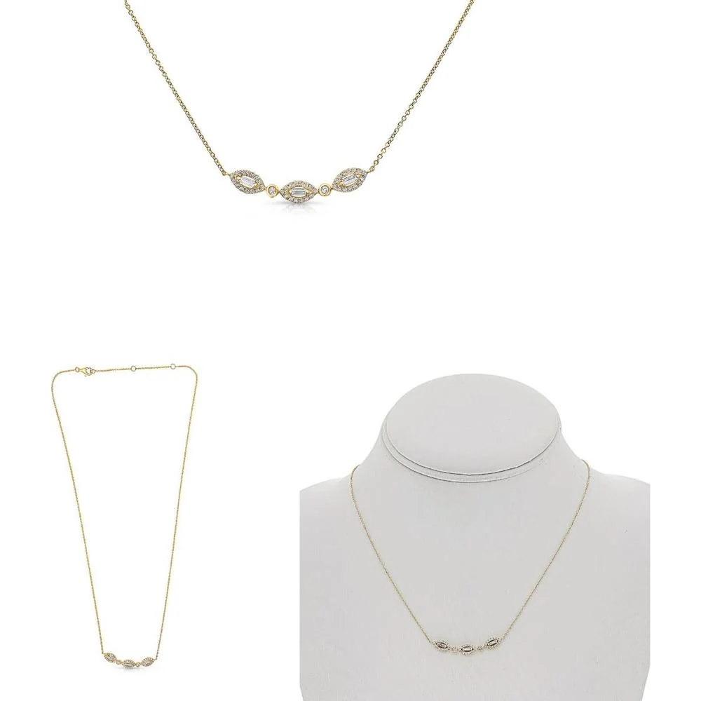 Roman & Jules - 14K Yellow Gold Y Necklace with Round and Baguette Diamonds - 0.41 Carat Total Diamond Weight