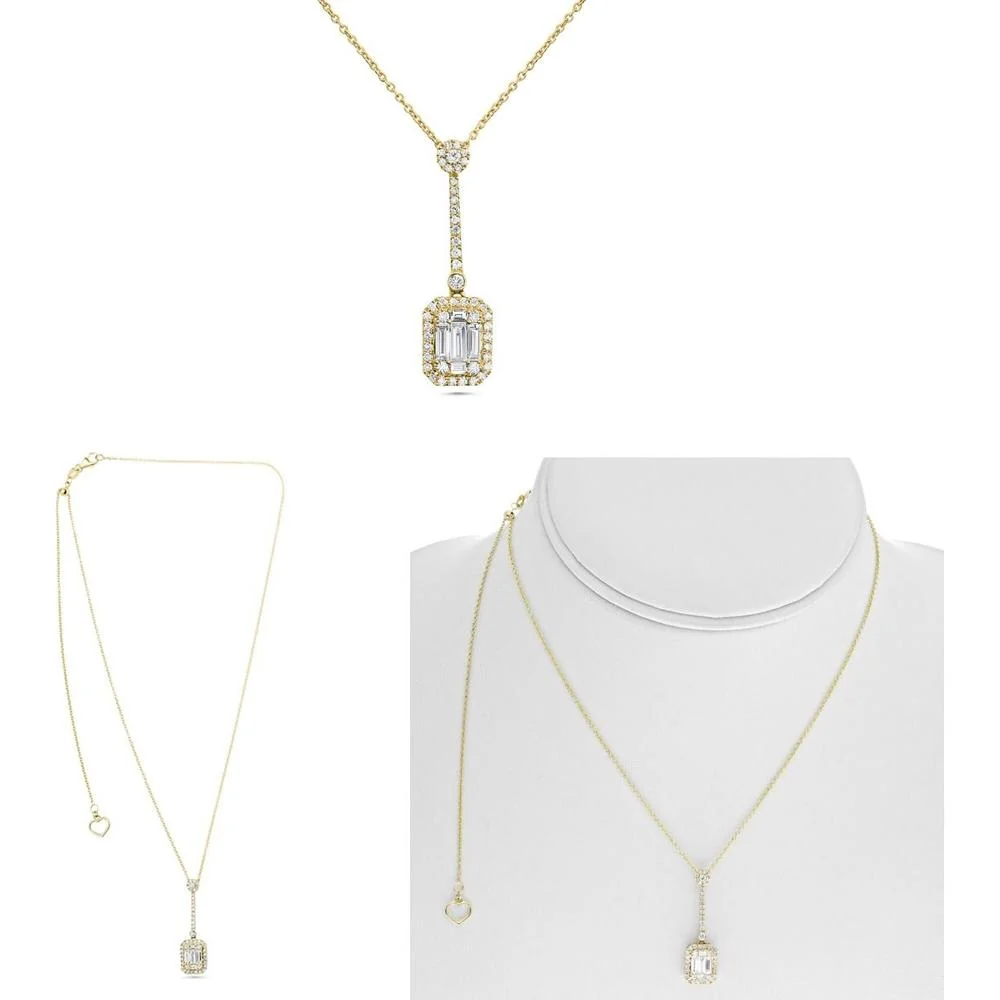 Roman & Jules - 14K Yellow Gold Y Necklace with Round and Baguette Diamonds - 0.61 Carat Total Diamond Weight