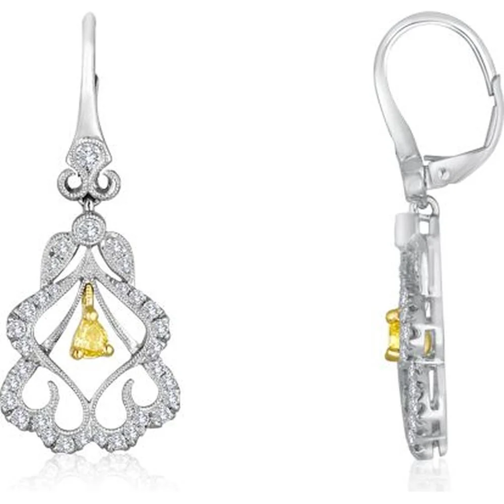 Roman & Jules - 18K White & Yellow Gold Drop Earrings with Fancy Yellow Pear-Shaped Diamonds - 0.46 Carat Total Diamond Weight