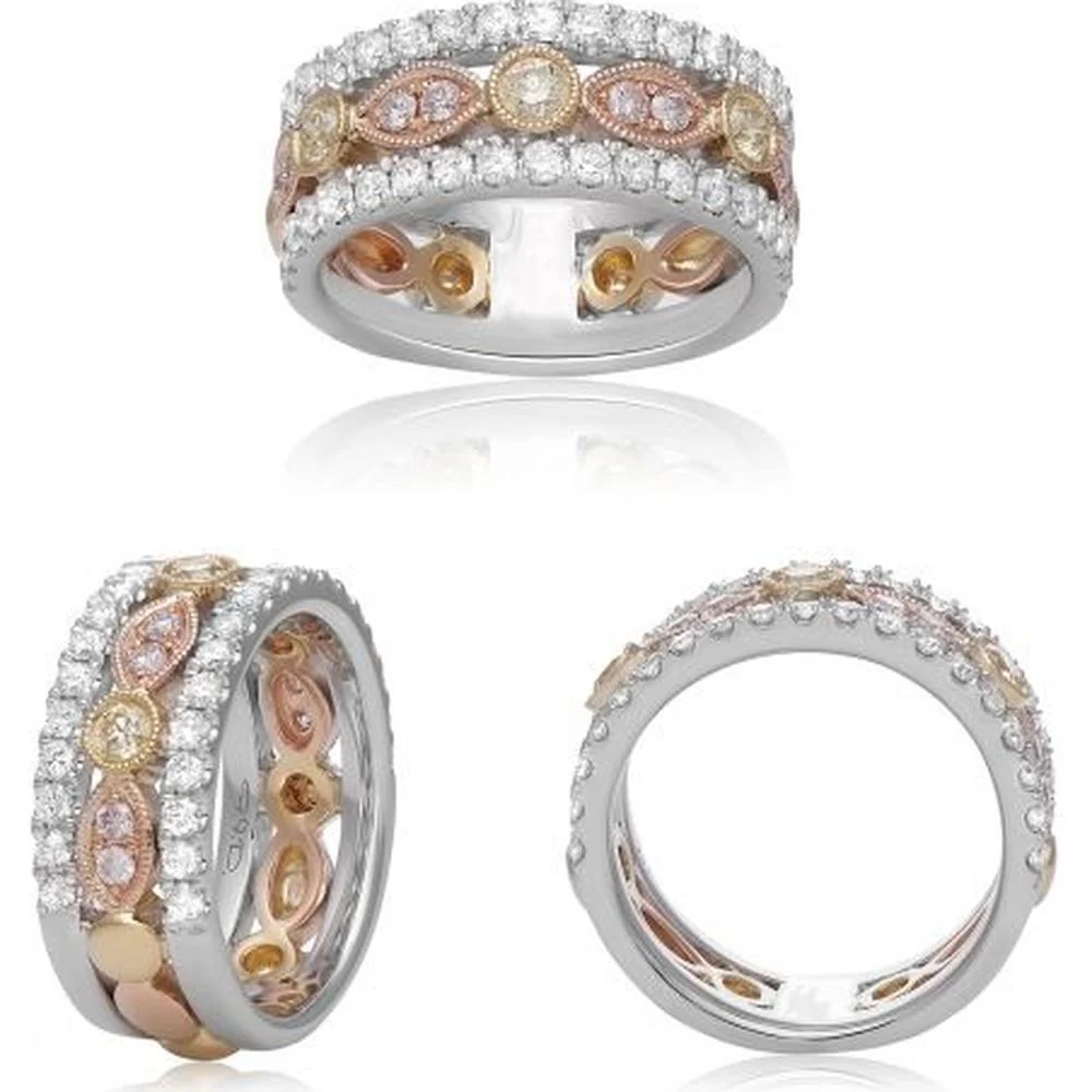 Roman & Jules - 18K White and Yellow Gold Fancy Mixed Shape Yellow and Pink Diamond Ring - 1.21 Carat Total Diamond Weight
