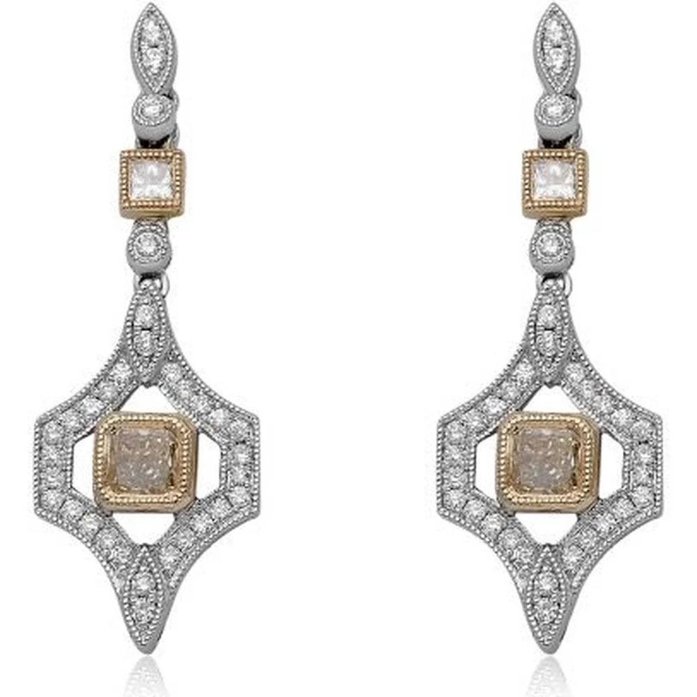 Roman & Jules - 18K White and Yellow Gold Fancy Yellow Diamond Drop Earrings with Radiant-Cut Diamonds - 1.68 Carat Total Diamond Weight