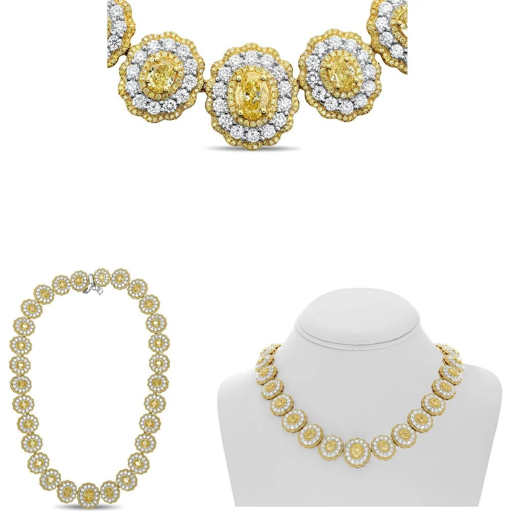 Roman & Jules - 18K White and Yellow Gold Necklace with Fancy Yellow Diamonds - 23.07 Carat Total Diamond Weight