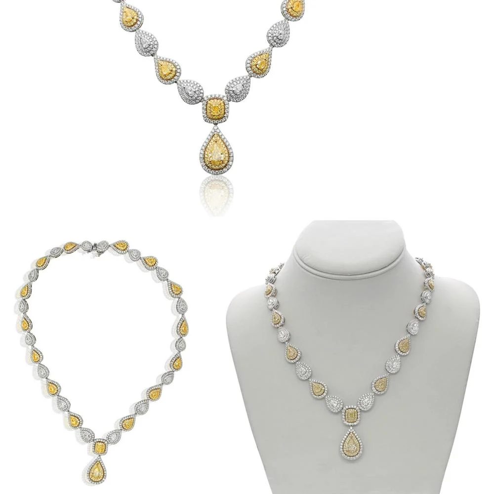 Roman & Jules - 18K White & Yellow Gold Necklace with Pear-Shaped Fancy Yellow Diamonds - 4.77 Carat Total Diamond Weight