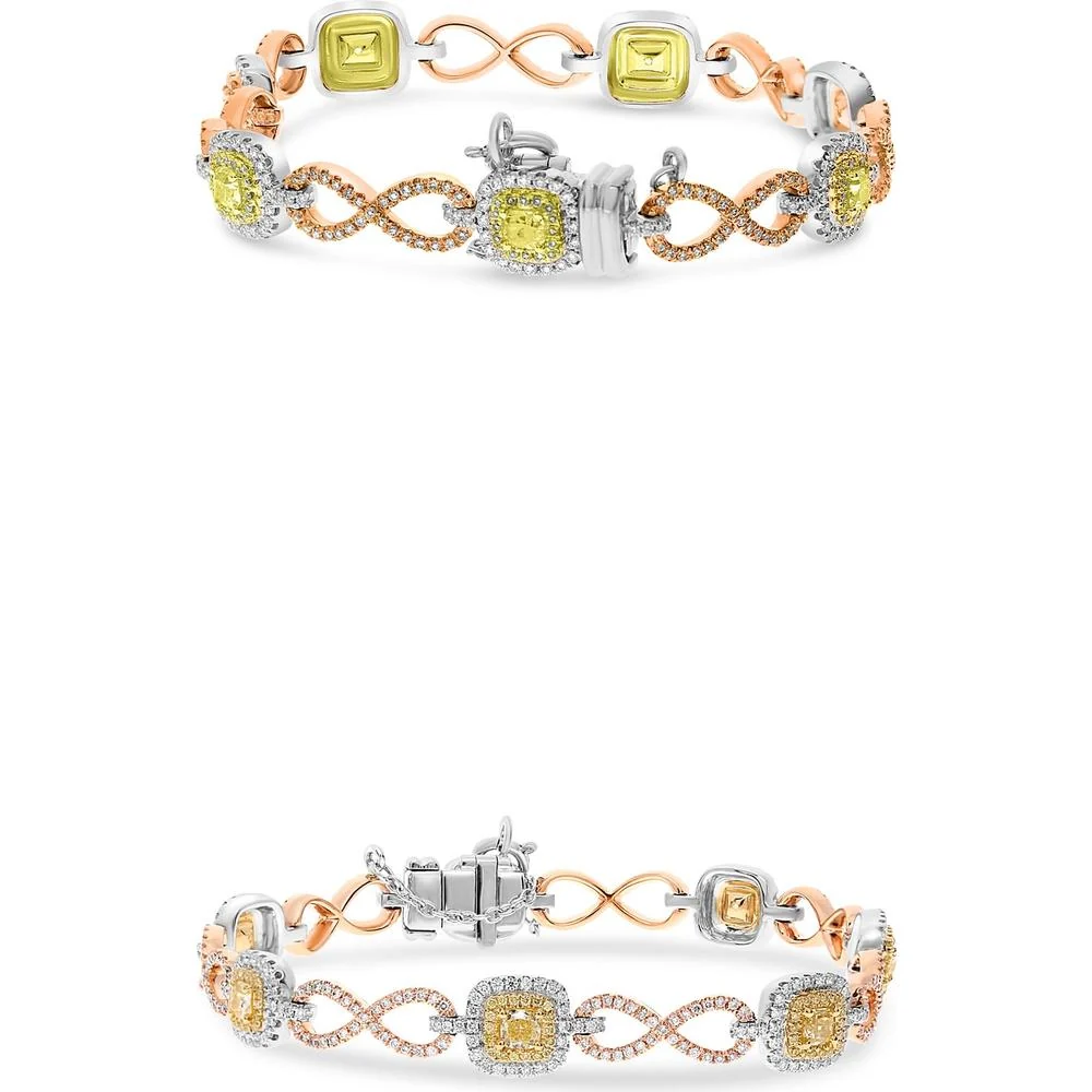 Roman & Jules - 18K White, Rose & Yellow Gold Bracelet with Fancy Yellow and Pink Diamonds - 1.47 Carat Total Diamond Weight