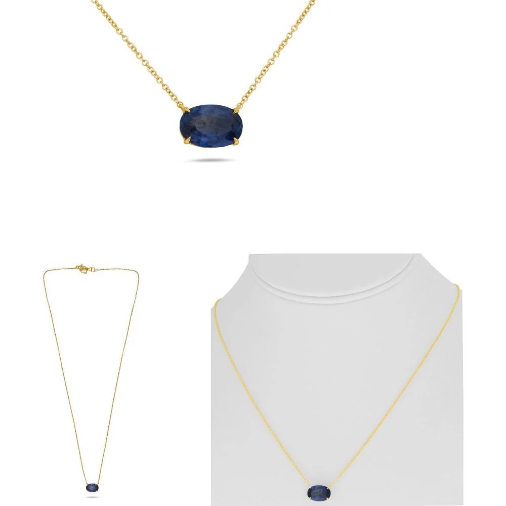 Roman & Jules - 18K Yellow Gold Pendant Necklace with Oval 2.83 Carat Natural Sapphire
