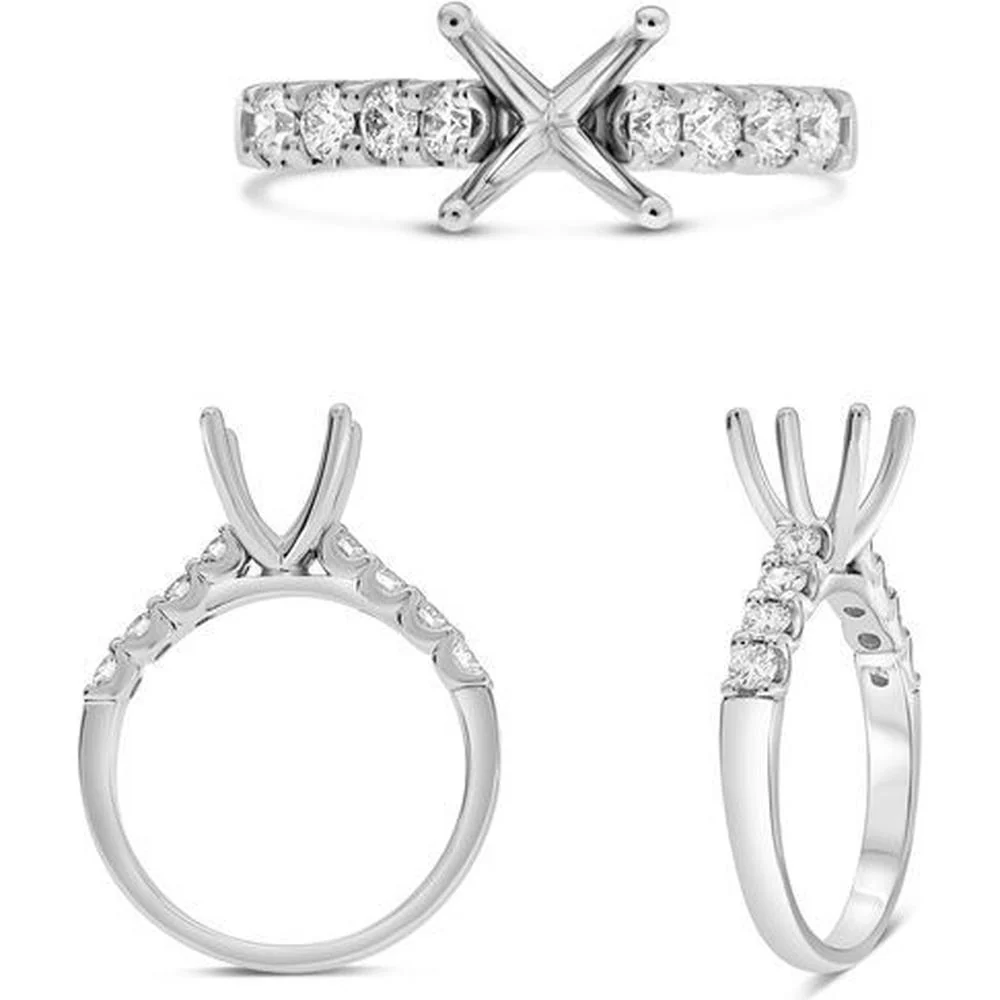 Roman & Jules - Platinum Shared U-Prong Ring with 0.45 Carat Round Diamond Accents and Mounting for 2.00 Carat Round Center Stone