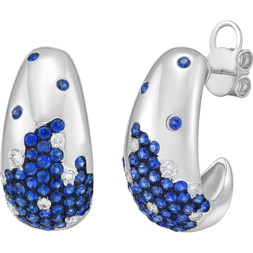 Ruchi New York - Anse Blue Sapphire Huggie Hoop Earrings in 18K White Gold - Image 3