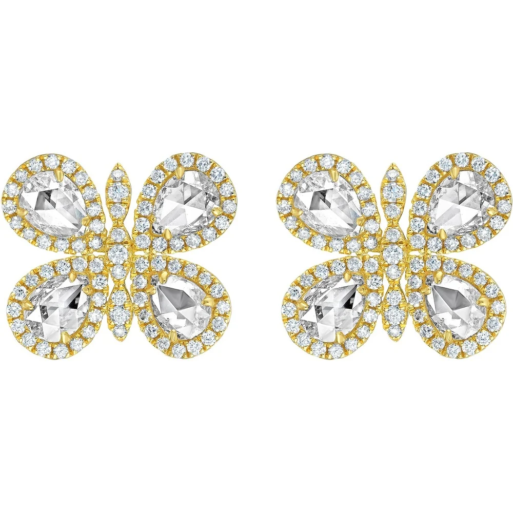 Ruchi New York - Butterfly Mini Rose-Cut & Pavé Diamond Stud Earrings in 18K Yellow Gold - Image 2